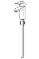Einhebelmischer in Chromfarbe von HANSA mit langem Bedienungshebel und Auslauf. Das Design zeigt eine moderne, schlichte Form.